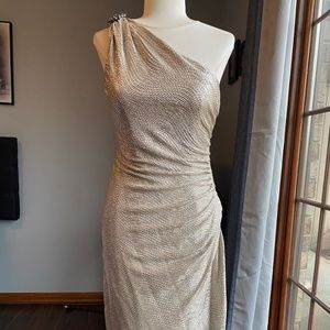 One Shoulder Metallic Stretch Formal Dress